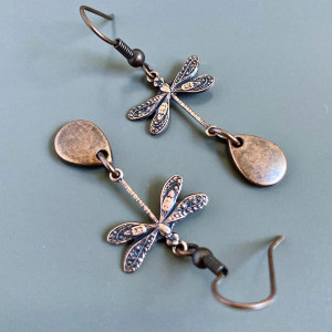 Vintage Dragonfly Earrings | Antique Bronze Boho Jewelry Gift