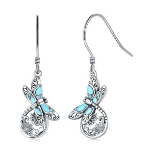 Turquoise Dragonfly Earrings - Boho Silver Dragonfly Jewelry