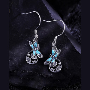 Turquoise Dragonfly Earrings - Boho Silver Dragonfly Jewelry