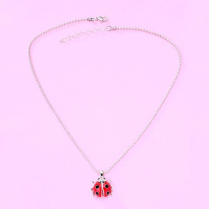 Scarlet Queen Ladybug Necklace - Red & Silver Good Luck Jewelry