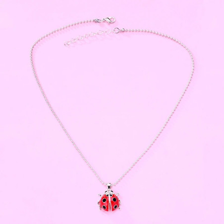Scarlet Queen Ladybug Necklace - Red & Silver Good Luck Jewelry