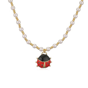Cute Ladybug Pearl Necklace | Unique Boho Jewelry Gift for Her