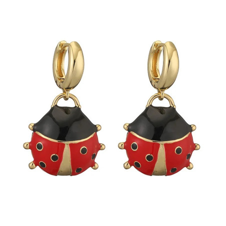 Ladybug Dangle Earrings | Gold & Enamel Cute Nature Jewelry