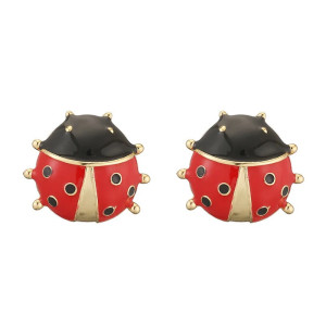 Cute Ladybug Stud Earrings | Red & Gold Enamel Jewelry