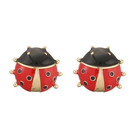 Cute Ladybug Stud Earrings | Red & Gold Enamel Jewelry
