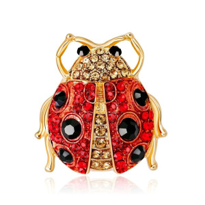 Lucky Red Ladybug Brooch | Gold Crystal Pin Jewelry Gift