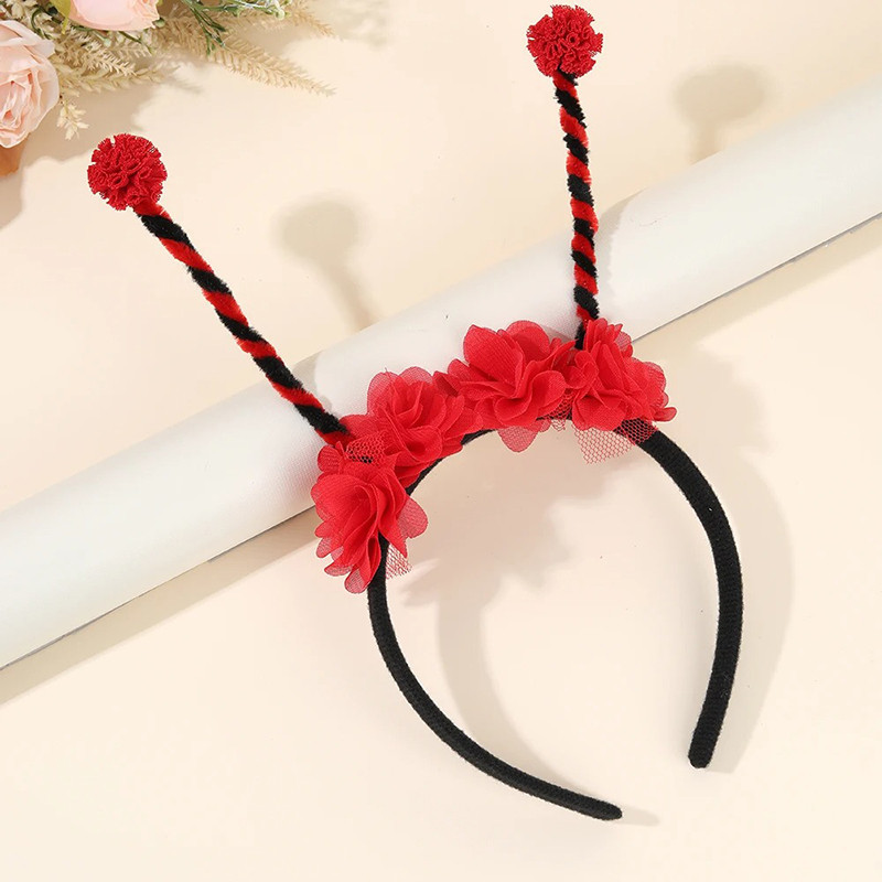 Cute Ladybug Headband with Antennae & Flowers | Costume Gift