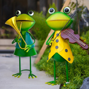 Funny Musical Frog Statues | Cute Metal Garden Art Decor
