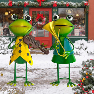 Funny Musical Frog Statues | Cute Metal Garden Art Decor