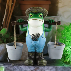 Cute Gardener Frog Statue Planter | Funny Garden Decor Gift