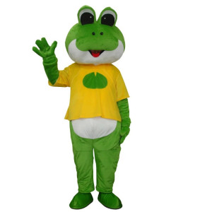 Happy Leaf Frog Mascot Costume | Green with Yellow T-Shirt