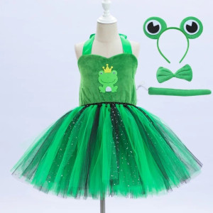 Frog Prince Costume Dress for Kids | Green & Black Tutu