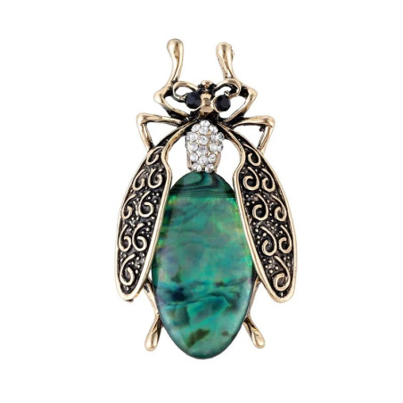 Baroque Emerald Scarab Brooch - Elegant Vintage Jewelry Pin