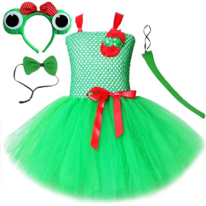 Girls Frog Tutu Costume Dress with Headband | Green & Pink
