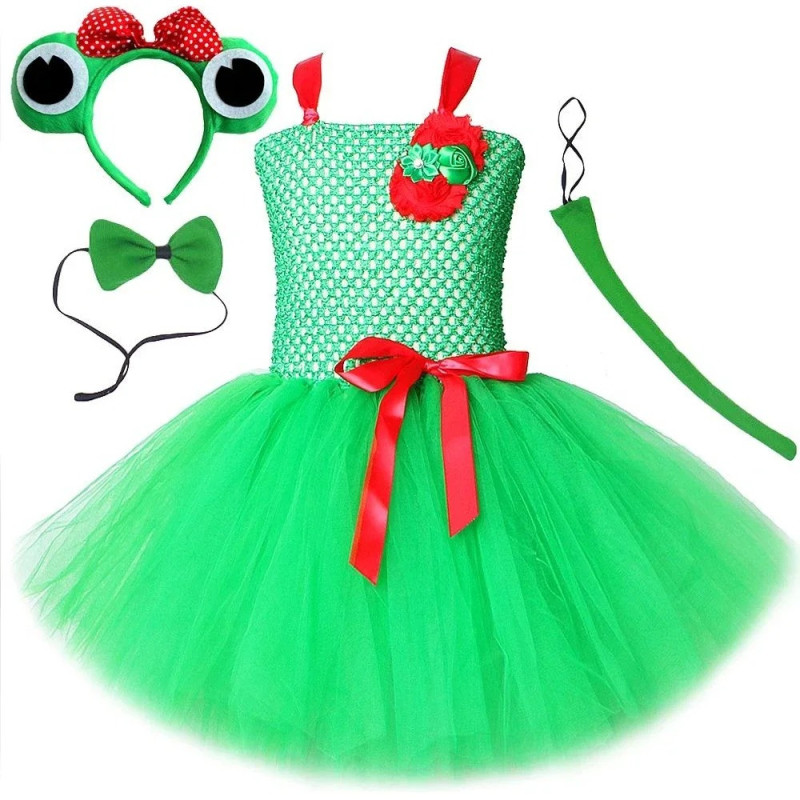 Girls Frog Tutu Costume Dress with Headband | Green & Pink