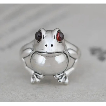 Vue face de  la Bague Grenouille Étang d'Argent - bague redimensionnable