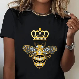 T-shirt Femme Abeille Reine Couronnée Dorée