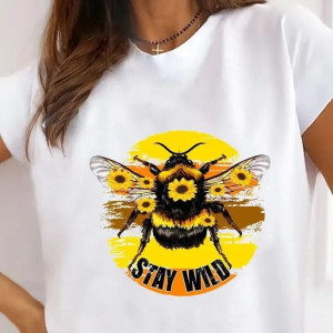 T-shirt Abeille Femme à Manches Courtes "Bee and STAY Wild !"