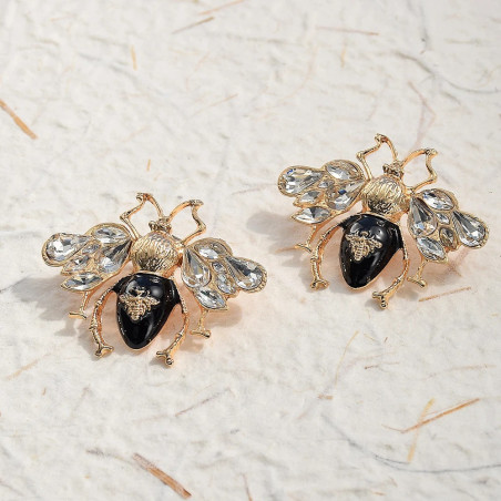 Sparkling Black & Gold Crystal Bee Earrings for Women