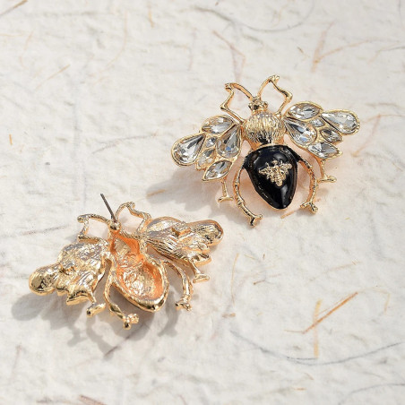 Sparkling Black & Gold Crystal Bee Earrings for Women