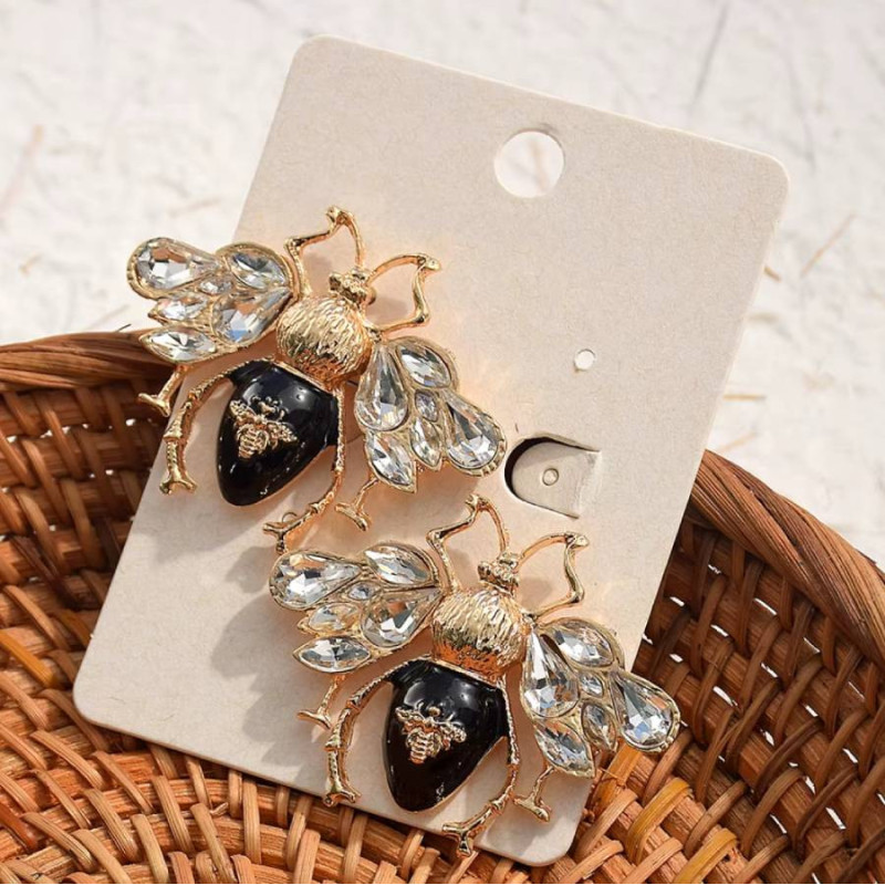 Sparkling Black & Gold Crystal Bee Earrings for Women