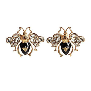 Sparkling Black & Gold Crystal Bee Earrings for Women