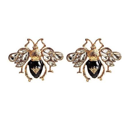 Sparkling Black & Gold Crystal Bee Earrings for Women