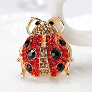 Lucky Red Ladybug Brooch | Gold Crystal Pin Jewelry Gift