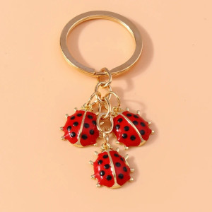 Elegant Ladybug Trio Keychain – Cute Good Luck Charm Gift