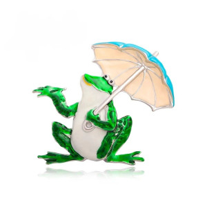 Cute Frog with Umbrella Brooch Pin | Unique Animal Jewelry Gift