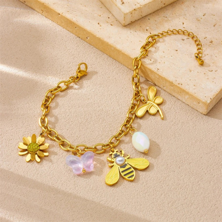 Details of the Enchanted Garden Bee Bracelet charms