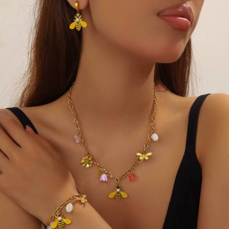 Model wearing Enchanted Garden Bee Dangle Earrings