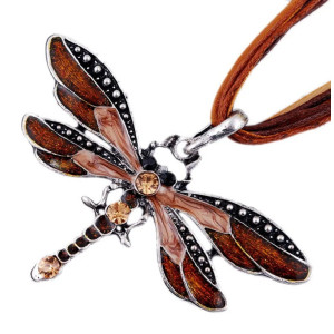 Rainbow Shimmer Dragonfly Necklace - Brown