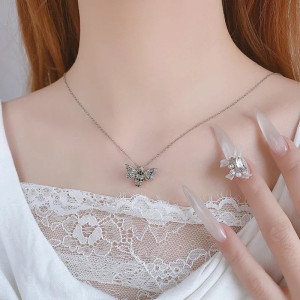Sparkling Crystal Bee Necklace - Worn on Model