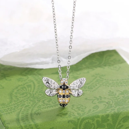 Sparkling Crystal Bee Necklace - Angled View