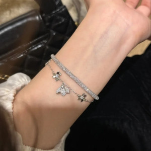 Worn Silver Sparkling Garden Bee Bracelet - Womens Bee Jewelry