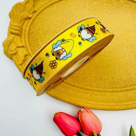 Whimsical Bee & Flower Satin Ribbon - 2.5 cm Wide, 45 Meters Long - Cute Craft Gift Idea