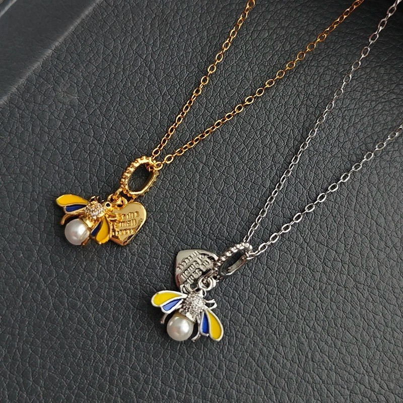 Unique Bee Honey Pearl Necklace - Gold & Silver Options