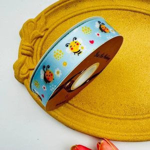 Cute Pastel Bee Satin Ribbon - 2.5 cm Wide, 45 Meters Long!