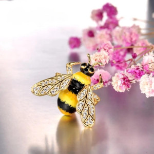 Front View Honey Glow Bee Brooch - Golden Pin