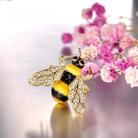 Front View Honey Glow Bee Brooch - Golden Pin