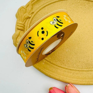 Cute Bee Satin Ribbon "Honey Flower Bee" - 2.5 cm Wide & 45 Meters Long!