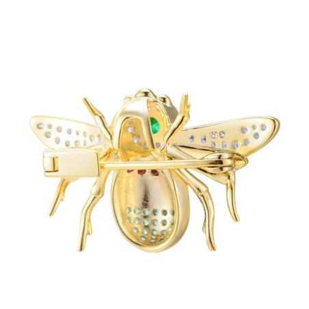 Back view of Emerald Treasure Bee Brooch 925 Sterling Silver