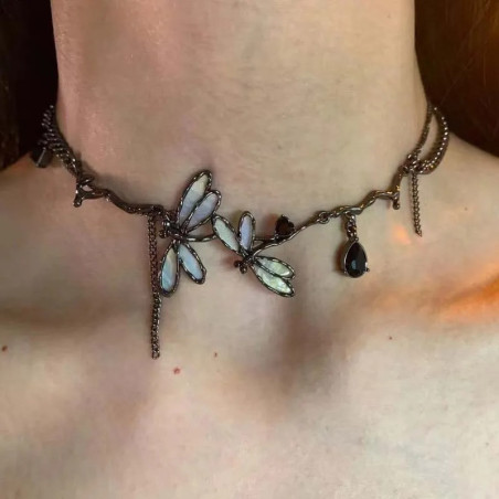 Opaline Shimmer Dragonfly Bee Necklace, unique bee jewelry gift