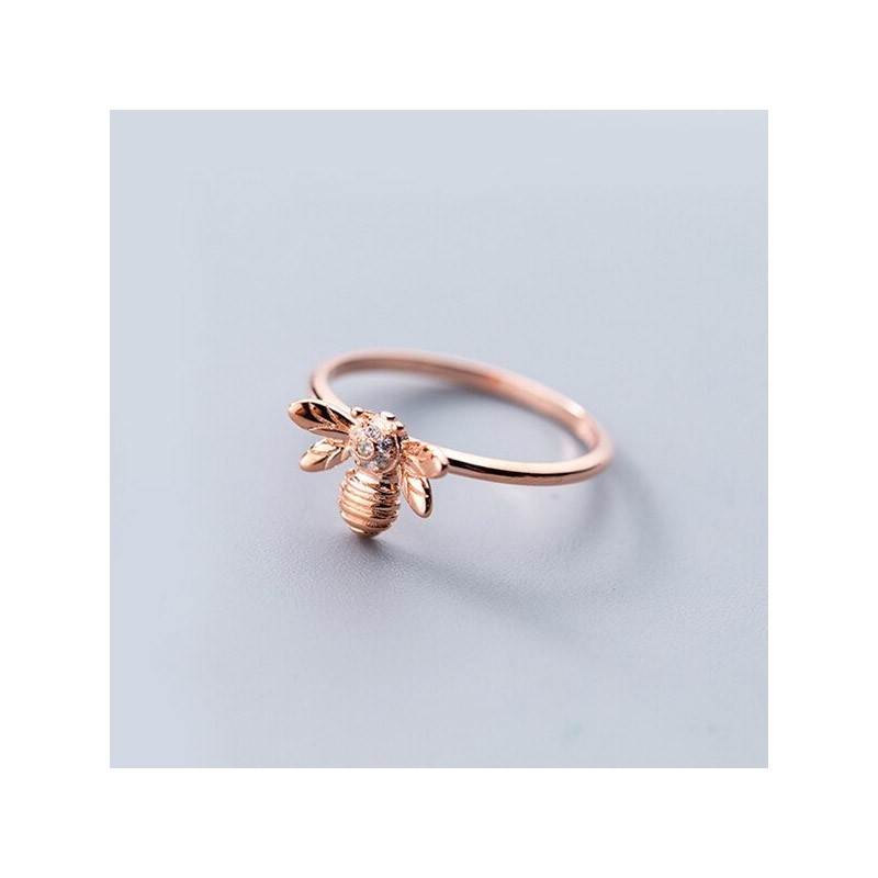Dainty Bee Ring 925 Sterling Silver - Silver & Rose Gold