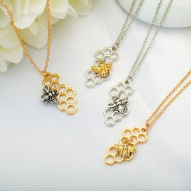 Honeycomb Bee Necklace | Cute Bee Jewelry Gift for Women