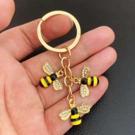 Cute Bee Keychain with 3 Rhinestone Charms | Bee Lover Gift