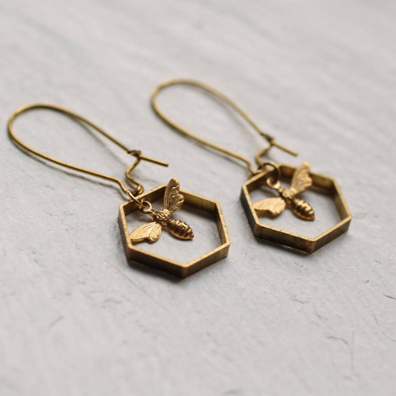 Delicate Honeycomb Bee Earrings | Unique Gift for Bee Lovers