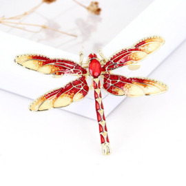 Broche libellule en cristal couleur rouge