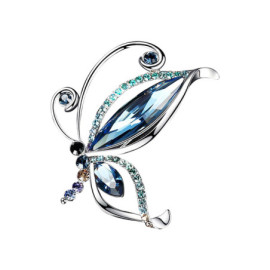 Broche Papillon Design en Cristal Couleur Bleu